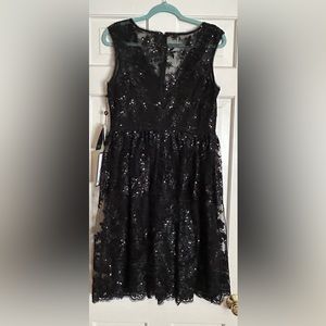 Adrianna Papell LBD Little Black Dress Lace Sequin